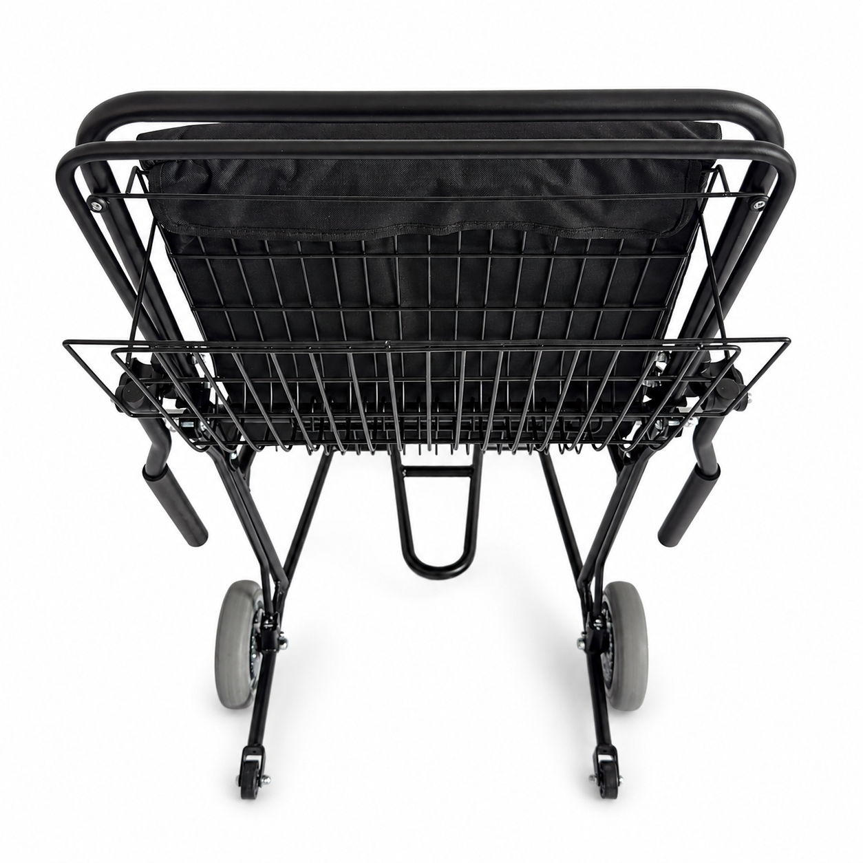 Client-supplied airport attendant chair image showing rear basket and frame from behind