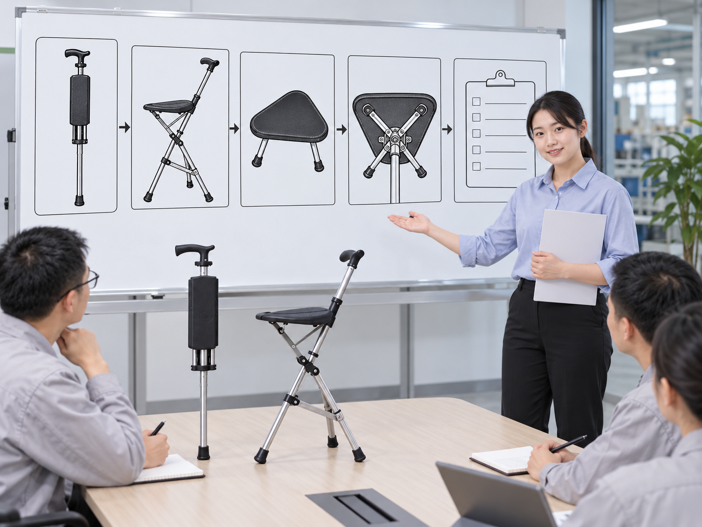 Photoreal cane seat seat surface review chart showing product identity, component, sample, service check and blank record