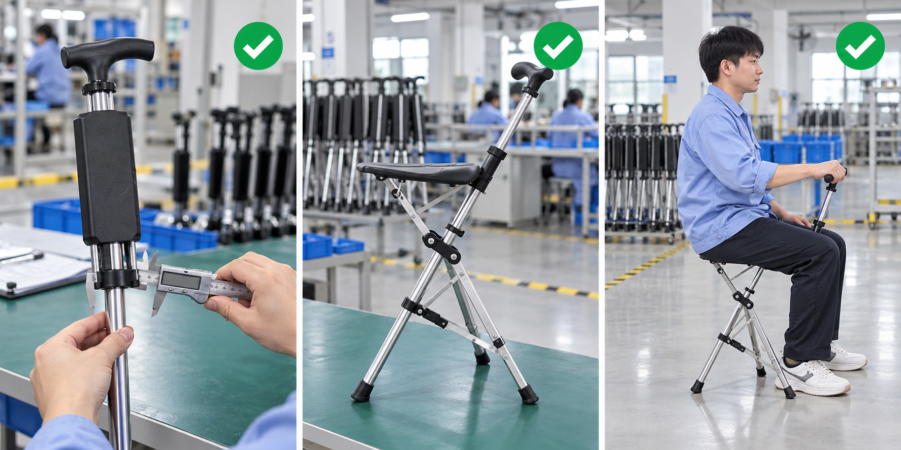 Photoreal cane seat locking collar procurement chart covering identity, measurement, inspection, service and record