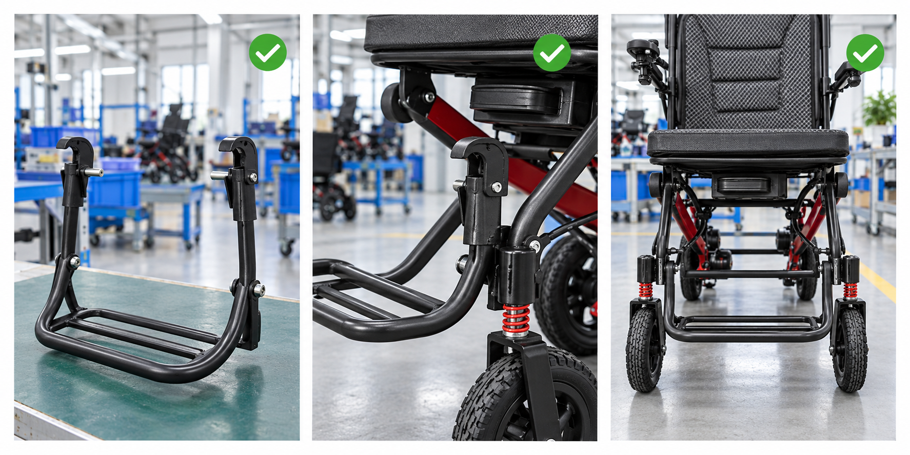 Photoreal electric wheelchair legrest hanger procurement chart covering identity, measurement, inspection, service and record