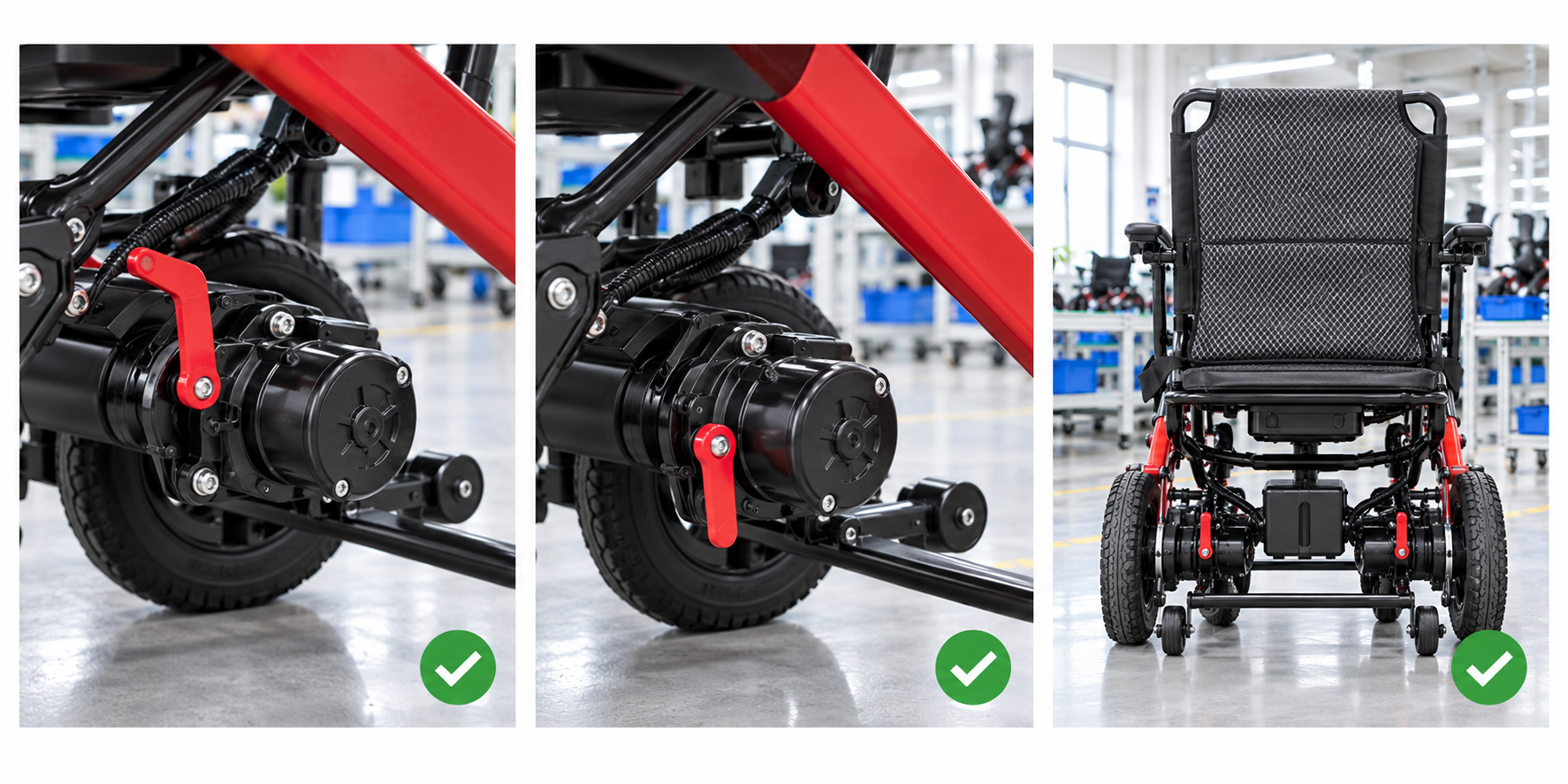 Photoreal power chair freewheel lever review chart showing product identity, component, sample, service check and blank record