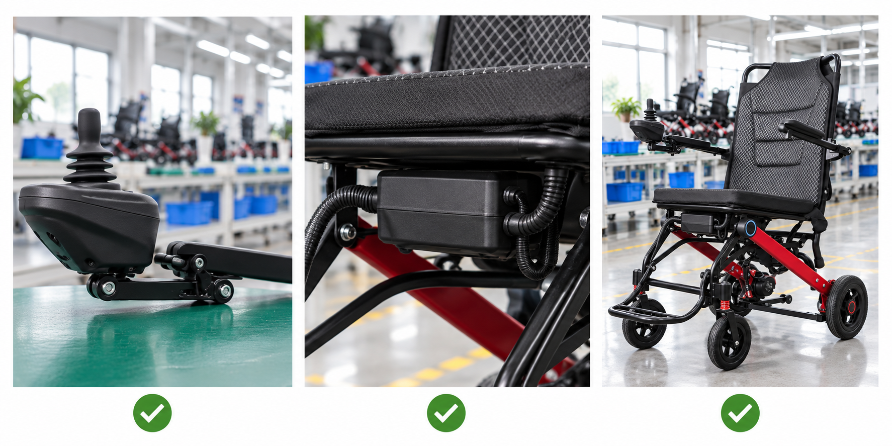 Photoreal power chair controller housing review chart showing product identity, component, sample, service check and blank record