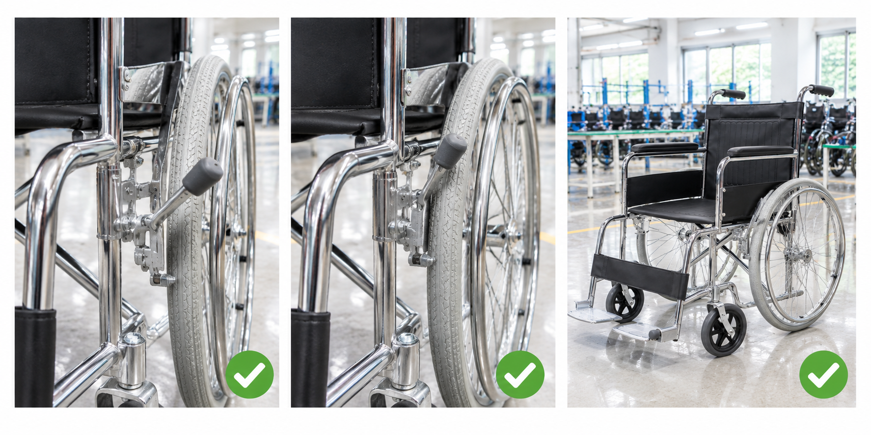 Photoreal manual wheelchair brake lever review chart showing product identity, component, sample, service check and blank record