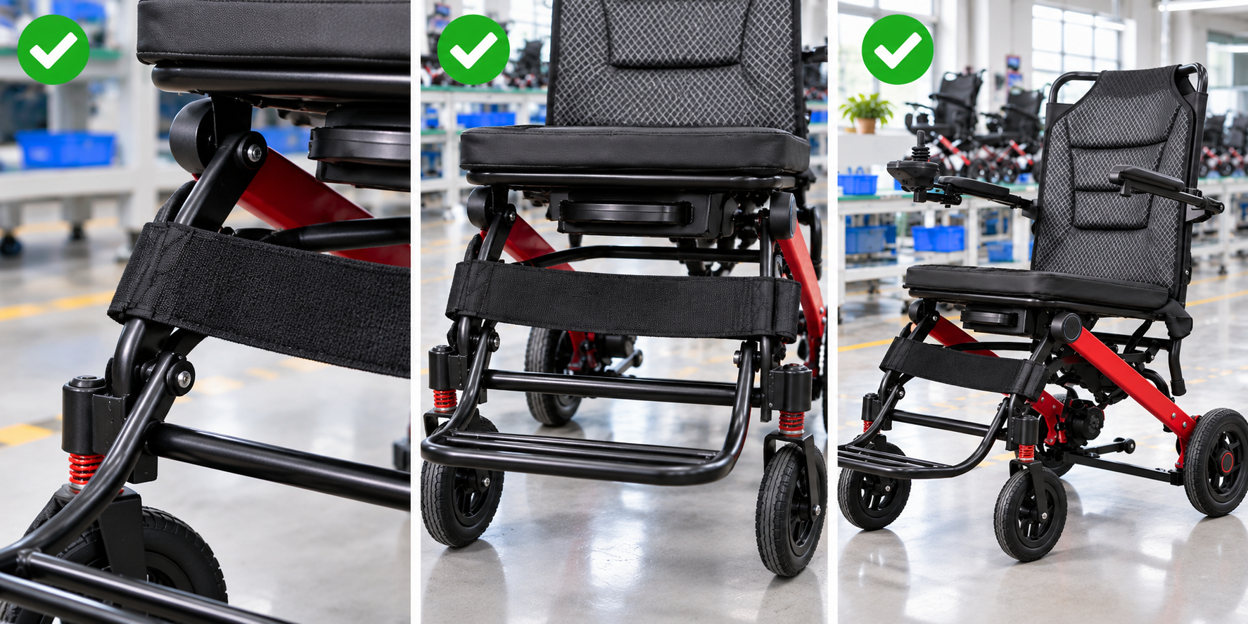 Photoreal power chair legrest strap review chart showing product identity, component, sample, service check and blank record