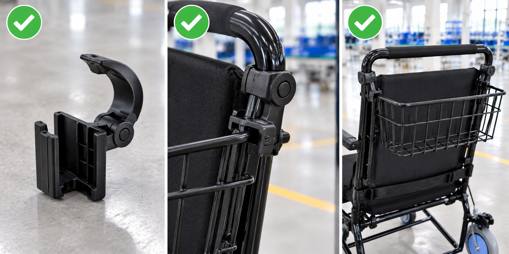 Photoreal airport chair basket clip review chart showing product identity, component, sample, service check and blank record