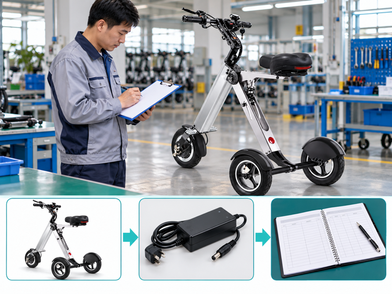 Mobility scooter battery aging illustrated with a product scene and process chart