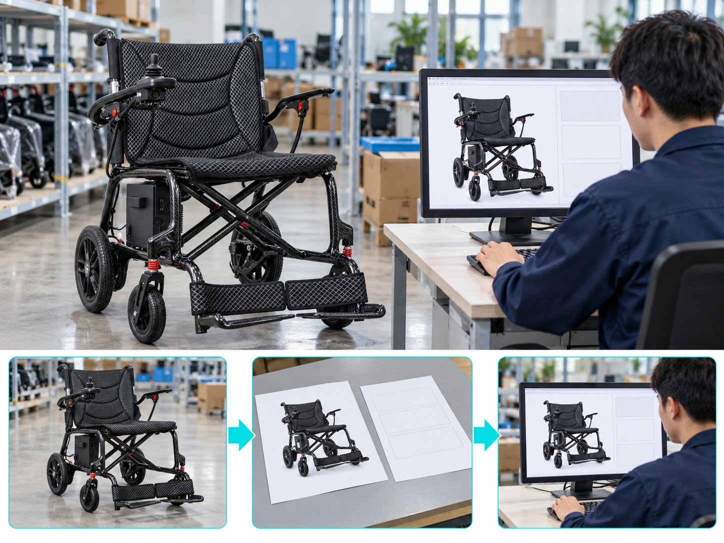 Illustrative electric wheelchair listings workflow chart; no test results