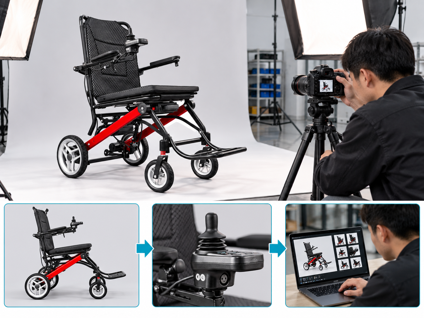 Illustrative electric wheelchair photos workflow chart; no test results