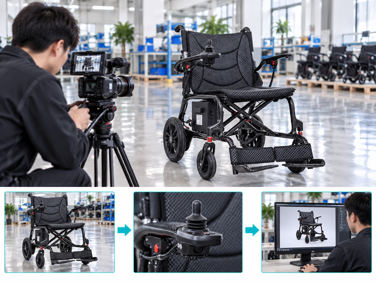 Illustrative electric wheelchair video workflow chart; no test results