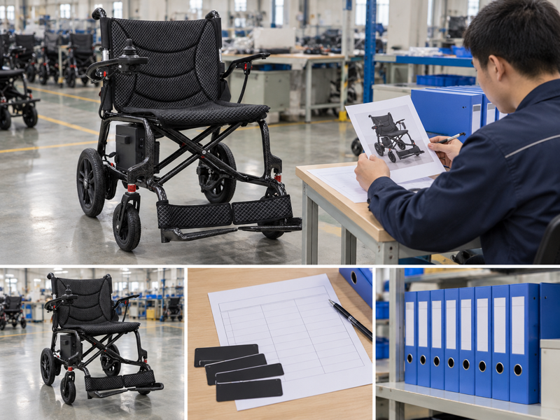 Electric wheelchair serial ID illustrated with a wheelchair scene and photographic workflow