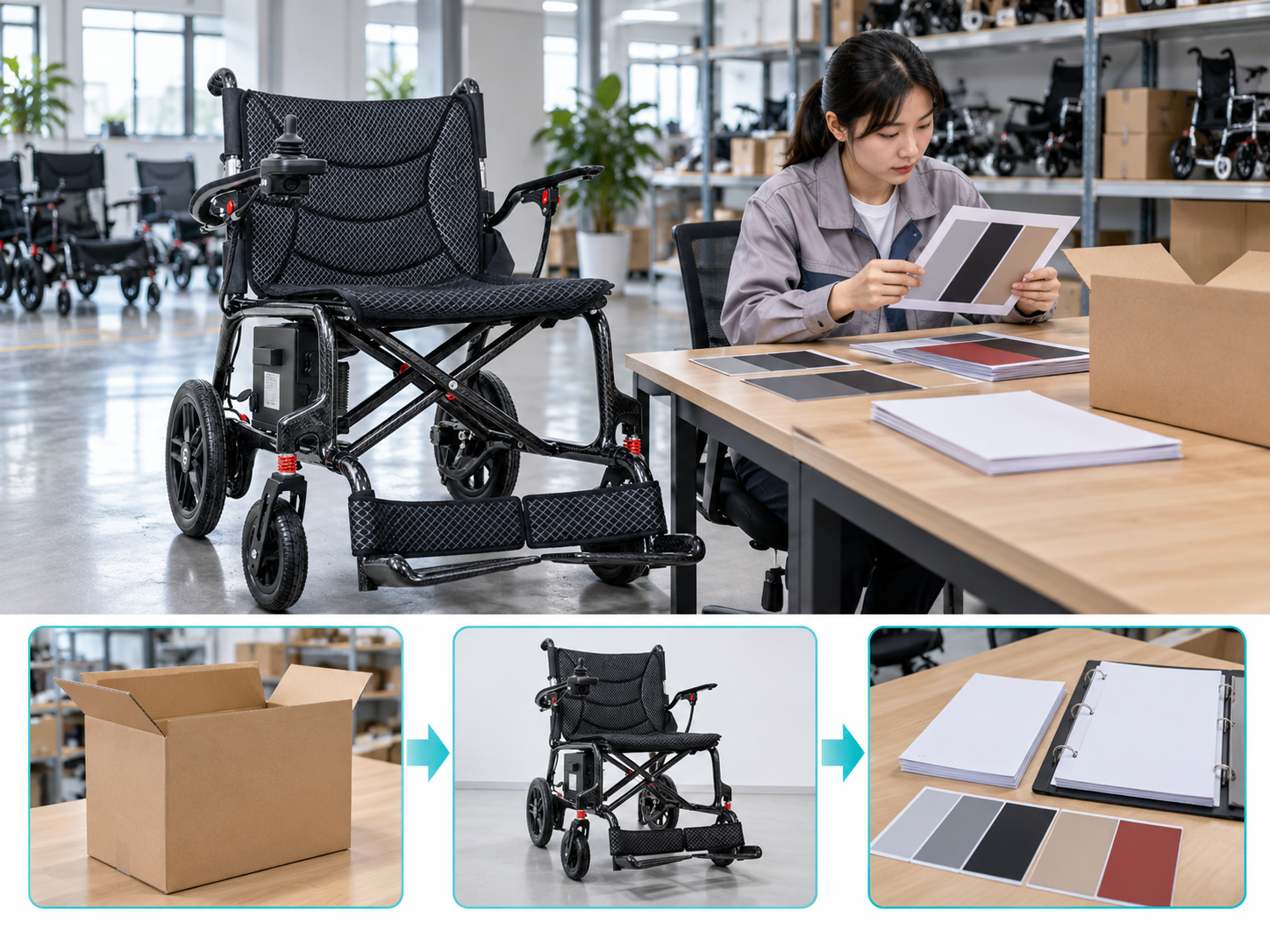 Illustrative electric wheelchair branding workflow chart; no test results