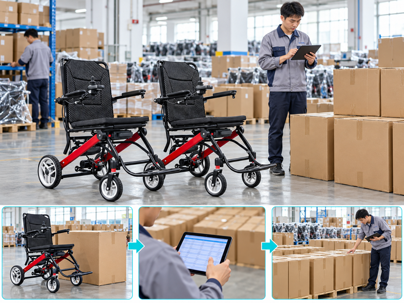 Electric wheelchair mixed orders illustrated with a wheelchair scene and photographic workflow