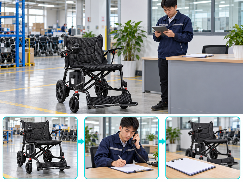 Electric wheelchair returns illustrated with a wheelchair scene and photographic workflow