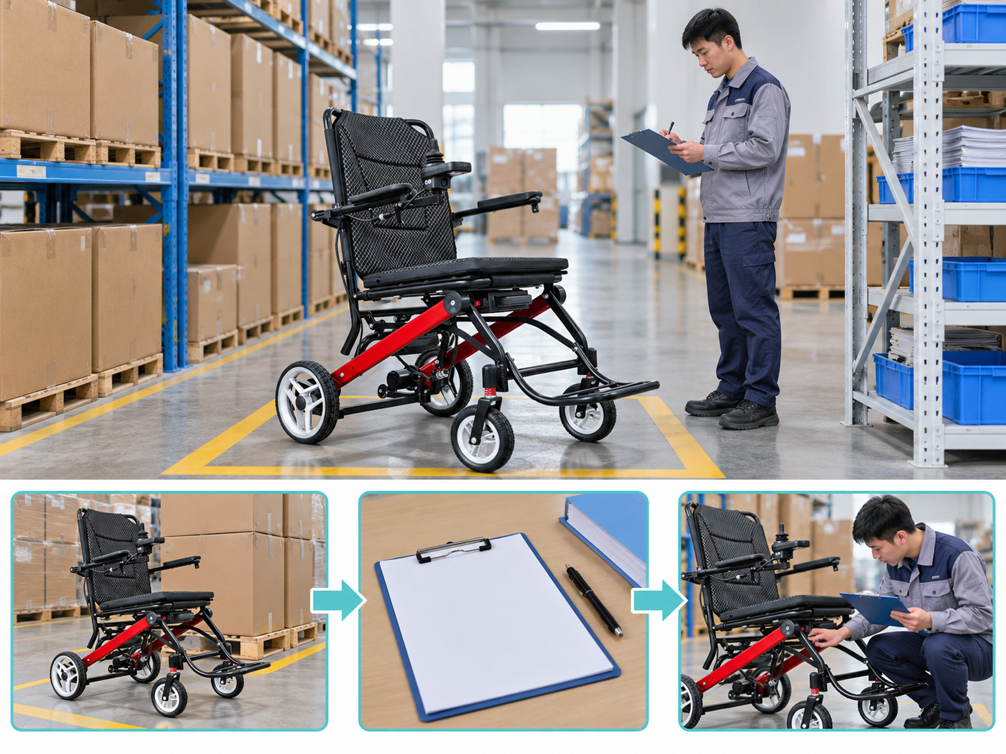 Illustrative power chair stock rotation workflow chart; no test results