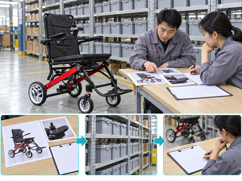 Power chair parts forecasting illustrated with a wheelchair scene and photographic workflow