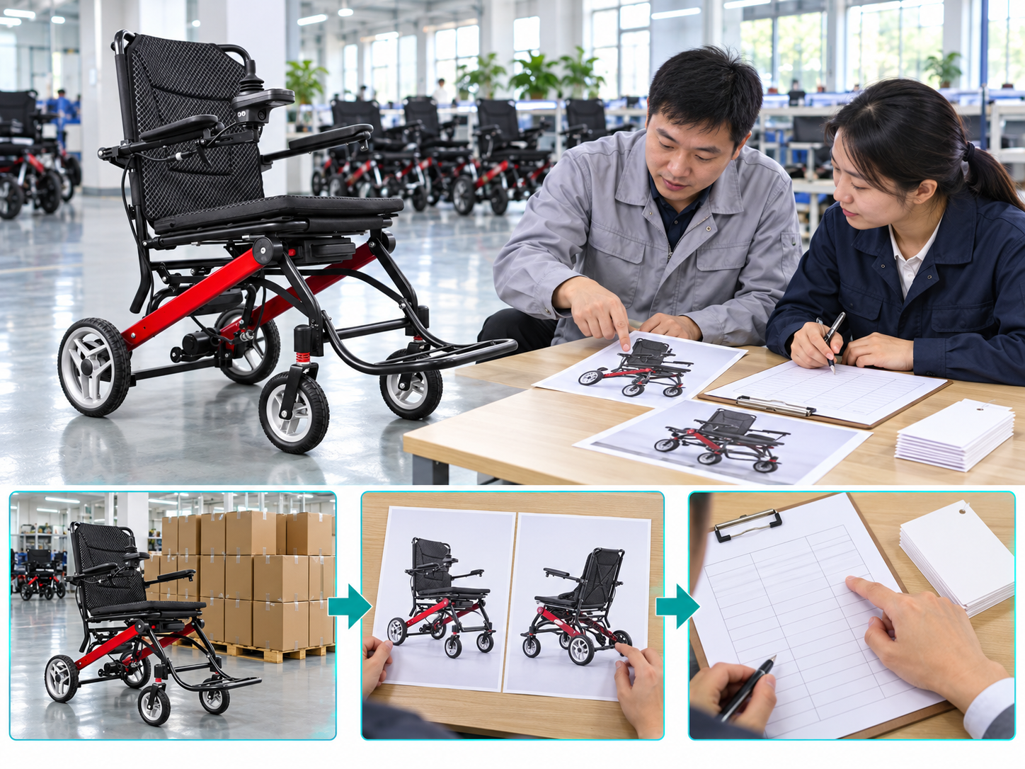 Illustrative electric wheelchair reorder plan workflow chart; no test results