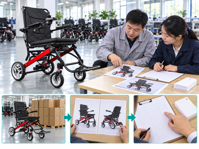 Electric wheelchair reorder plan illustrated with a wheelchair scene and photographic workflow