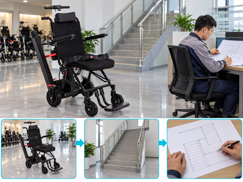 Stair chair route survey shown through an illustrative passenger stair-chair review