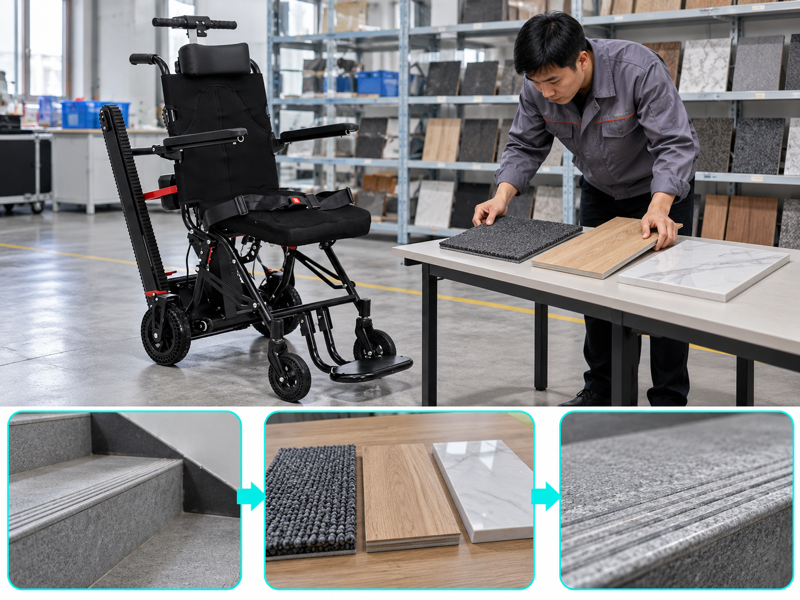 Stair chair tread surfaces shown through an illustrative passenger stair-chair review