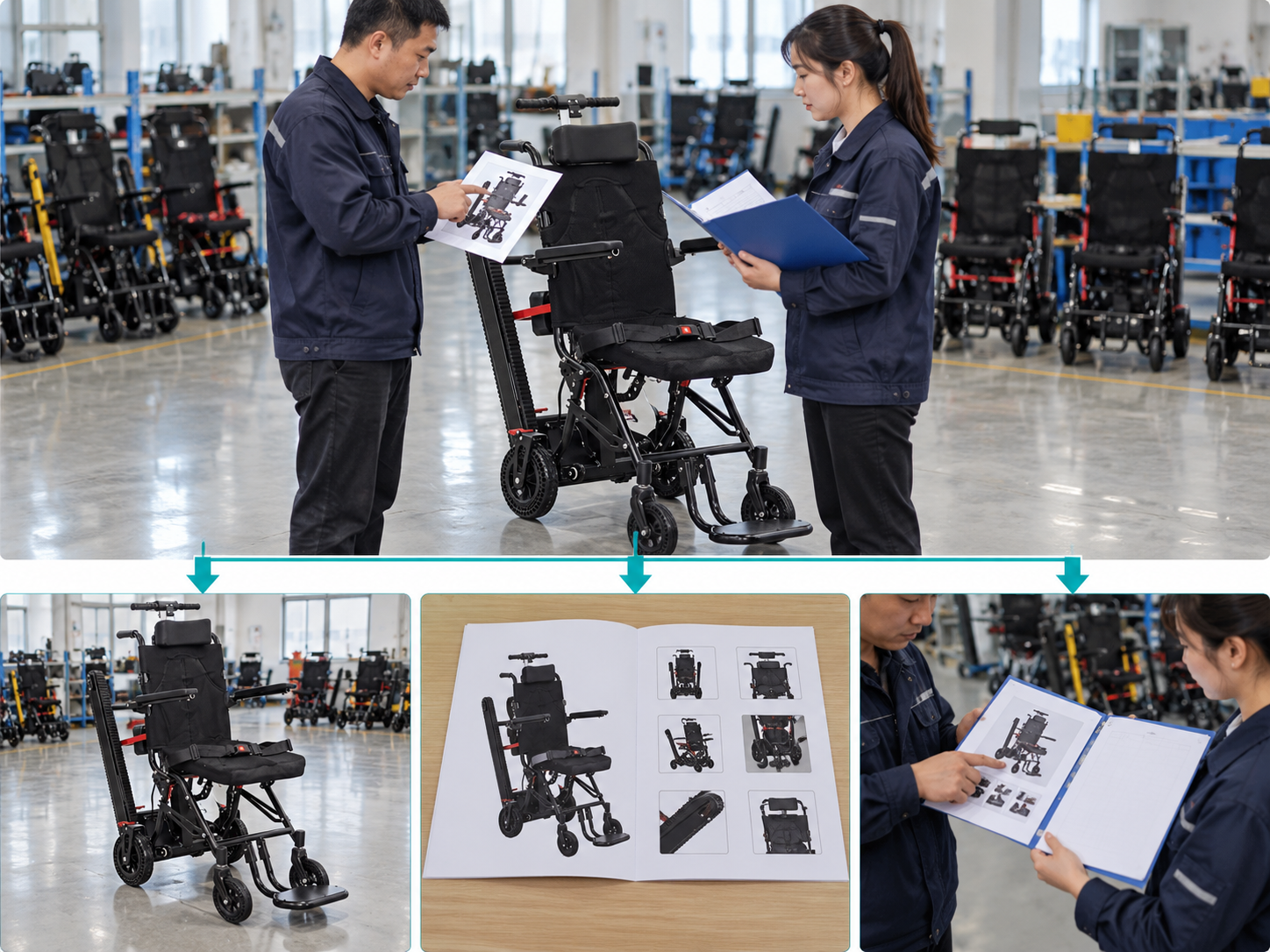 Illustrative stair chair handover plan workflow chart with photographic steps; not a performance test