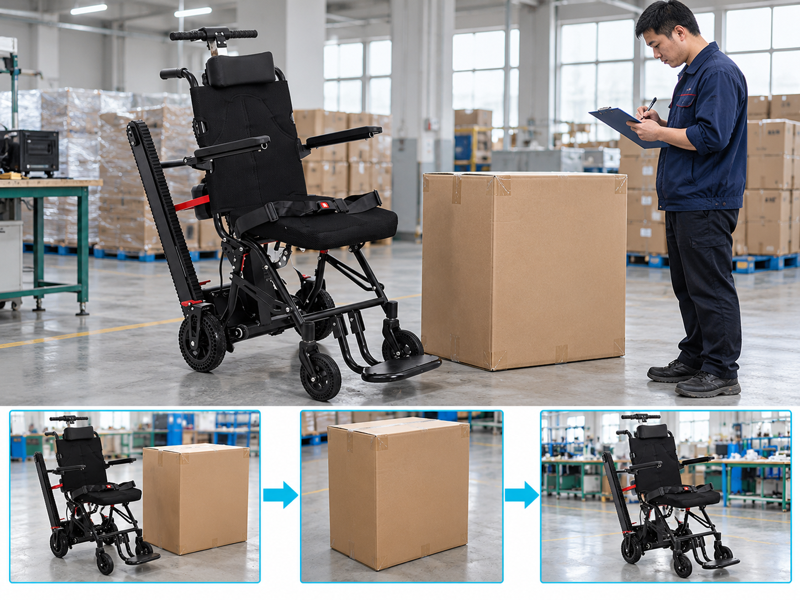 Stair chair packing checks shown through an illustrative passenger stair-chair review